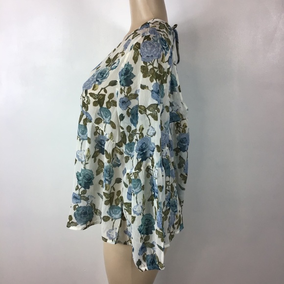 Baby Doll blouse floral blue roses Mossimo Supply Women's Blouse Size XL Floral - Picture 3 of 5